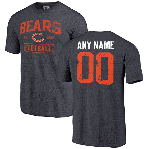 Men Chicago Bears Navy Distressed Custom Name and Number Tri-Blend Custom NFL T-Shirt